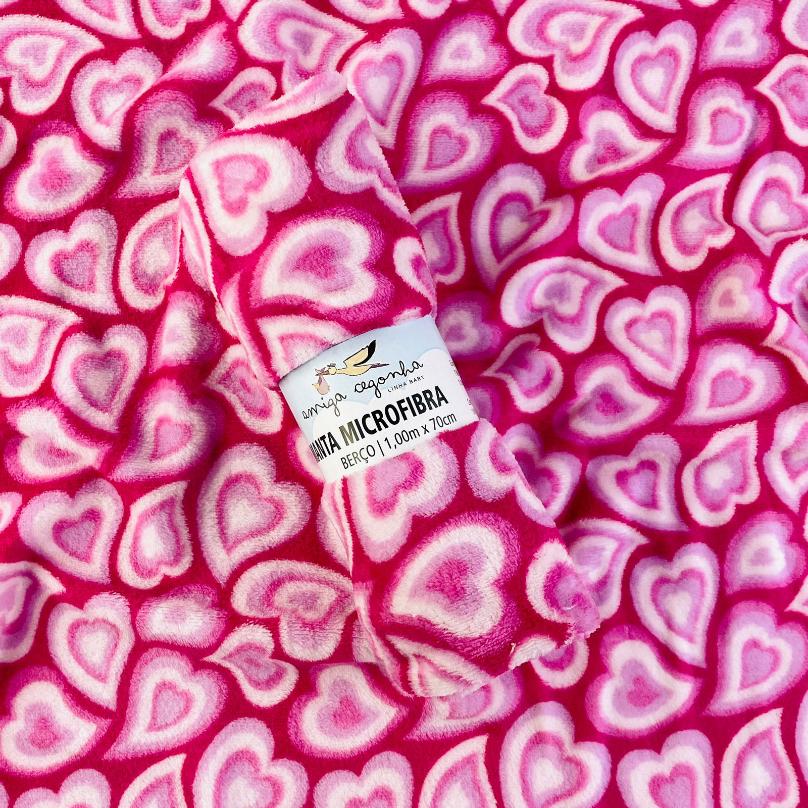 Manta Amiga Cegonha Corações em Microfibra – Rosa 100x70cm