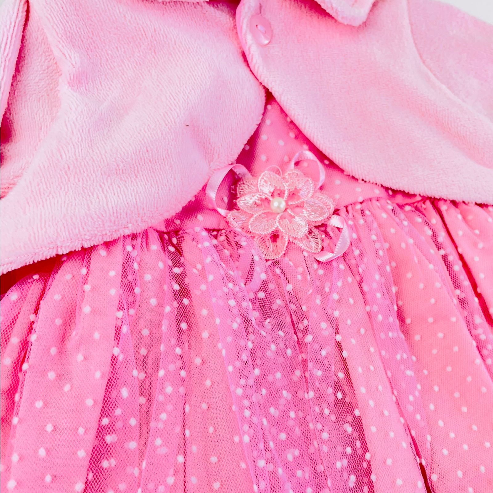 Vestido Infantil de Festa Djiele Poá Rosa com Bolero de Soft