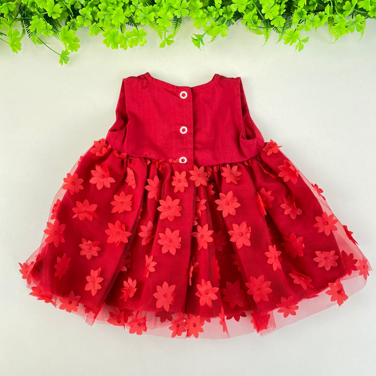 Vestido Infantil de Festa Djiele Flores 3D com Bolero de Plush Vermelho