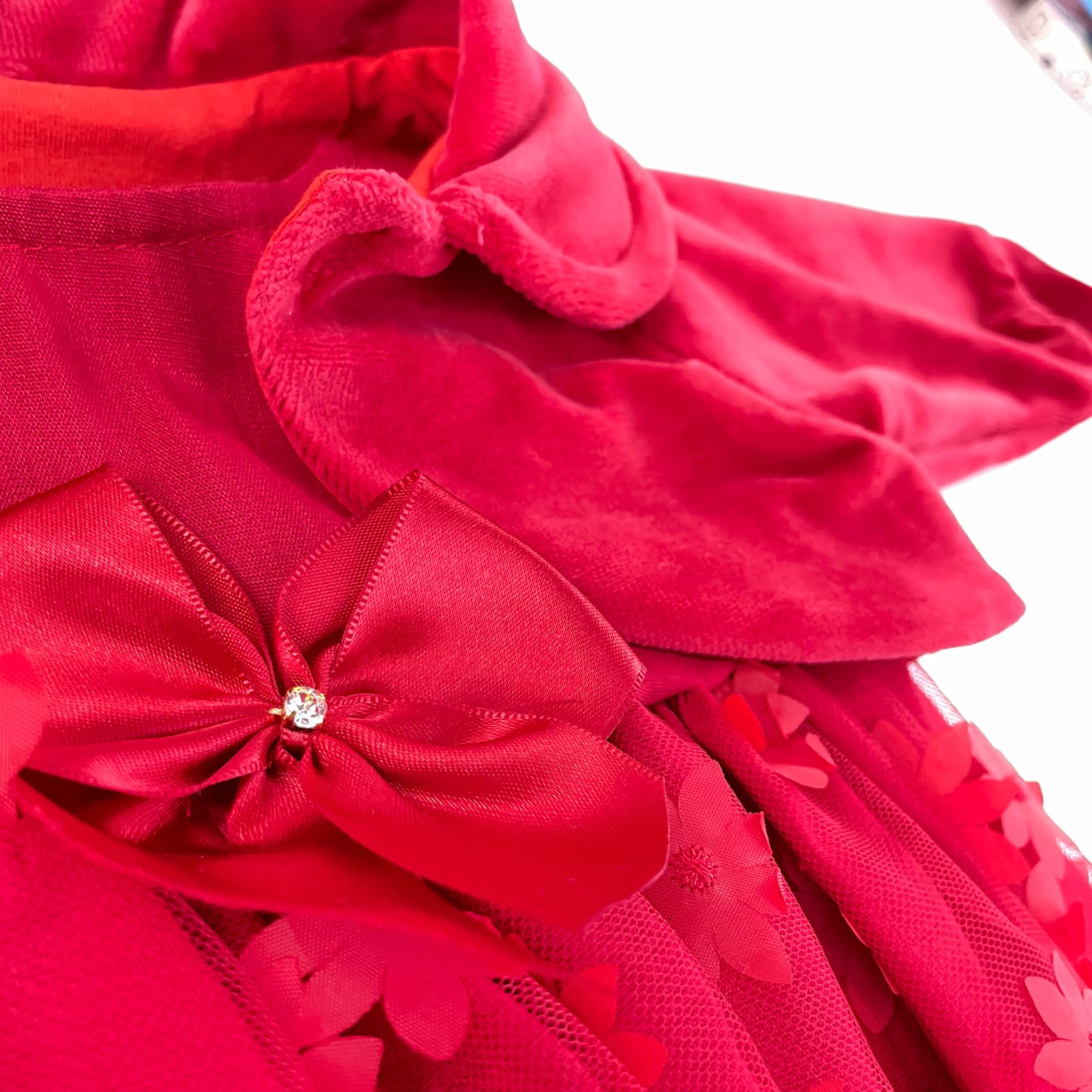 Vestido Infantil de Festa Djiele Flores 3D com Bolero de Plush Vermelho