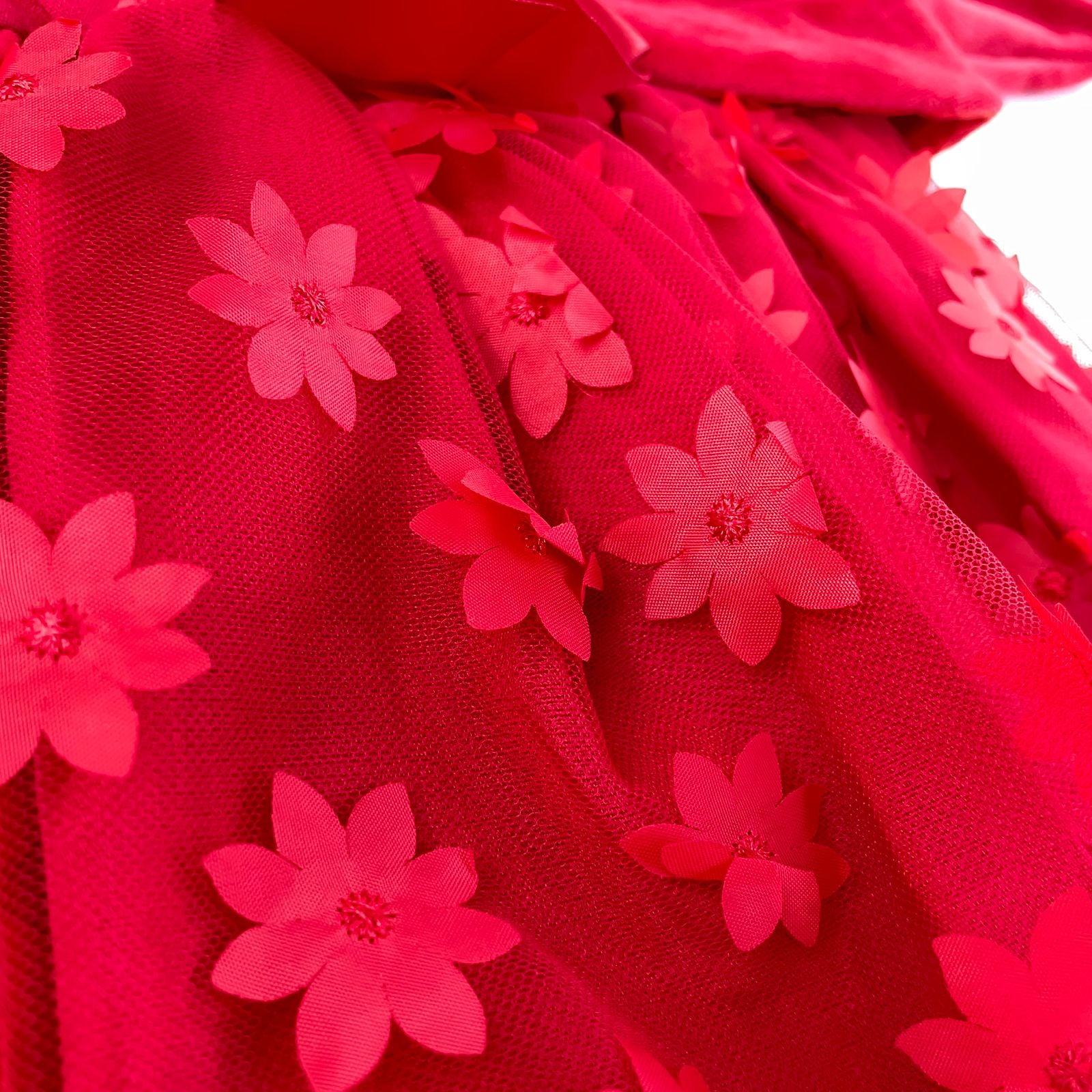 Vestido Infantil de Festa Djiele Flores 3D com Bolero de Plush Vermelho
