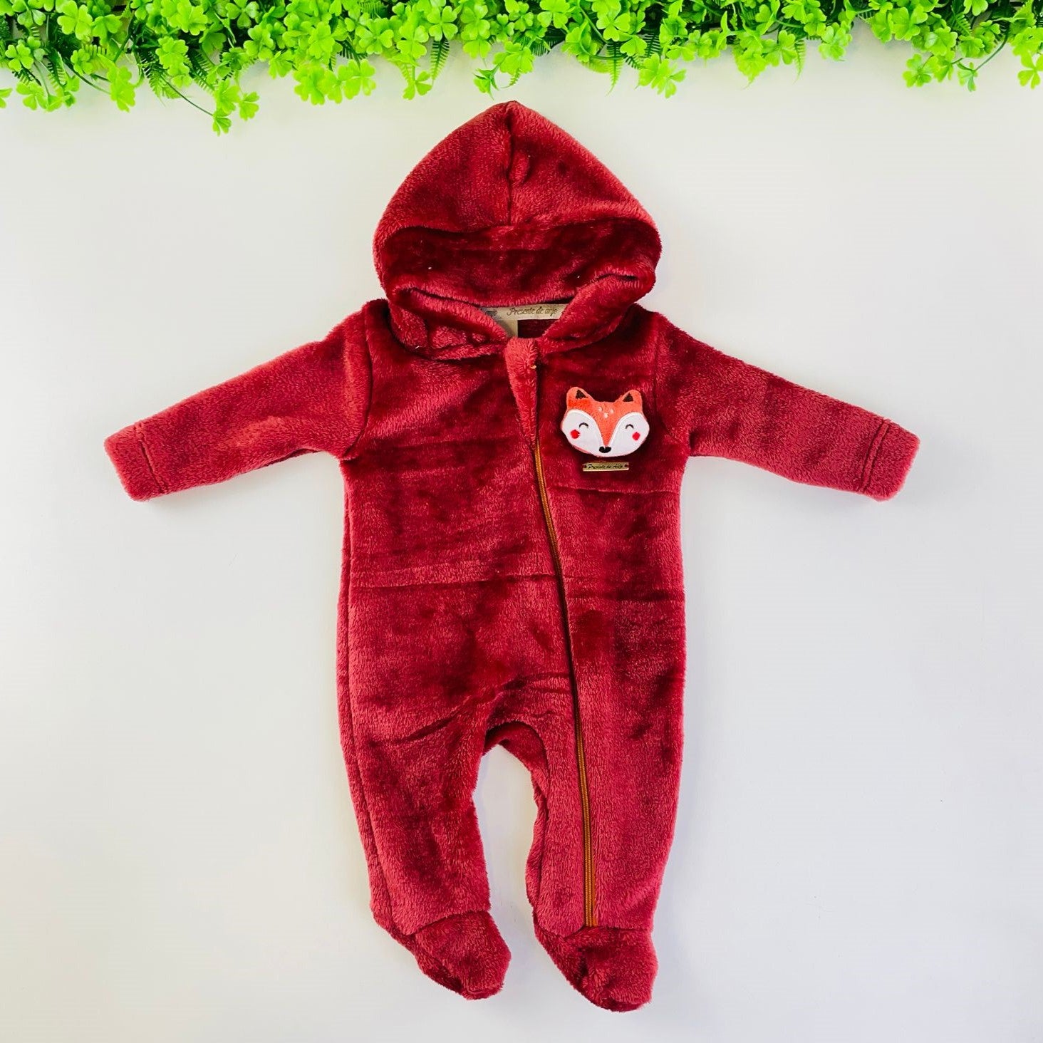 Macacão Longo Bebê Presente de Anjo Peluciado com Capuz Inverno