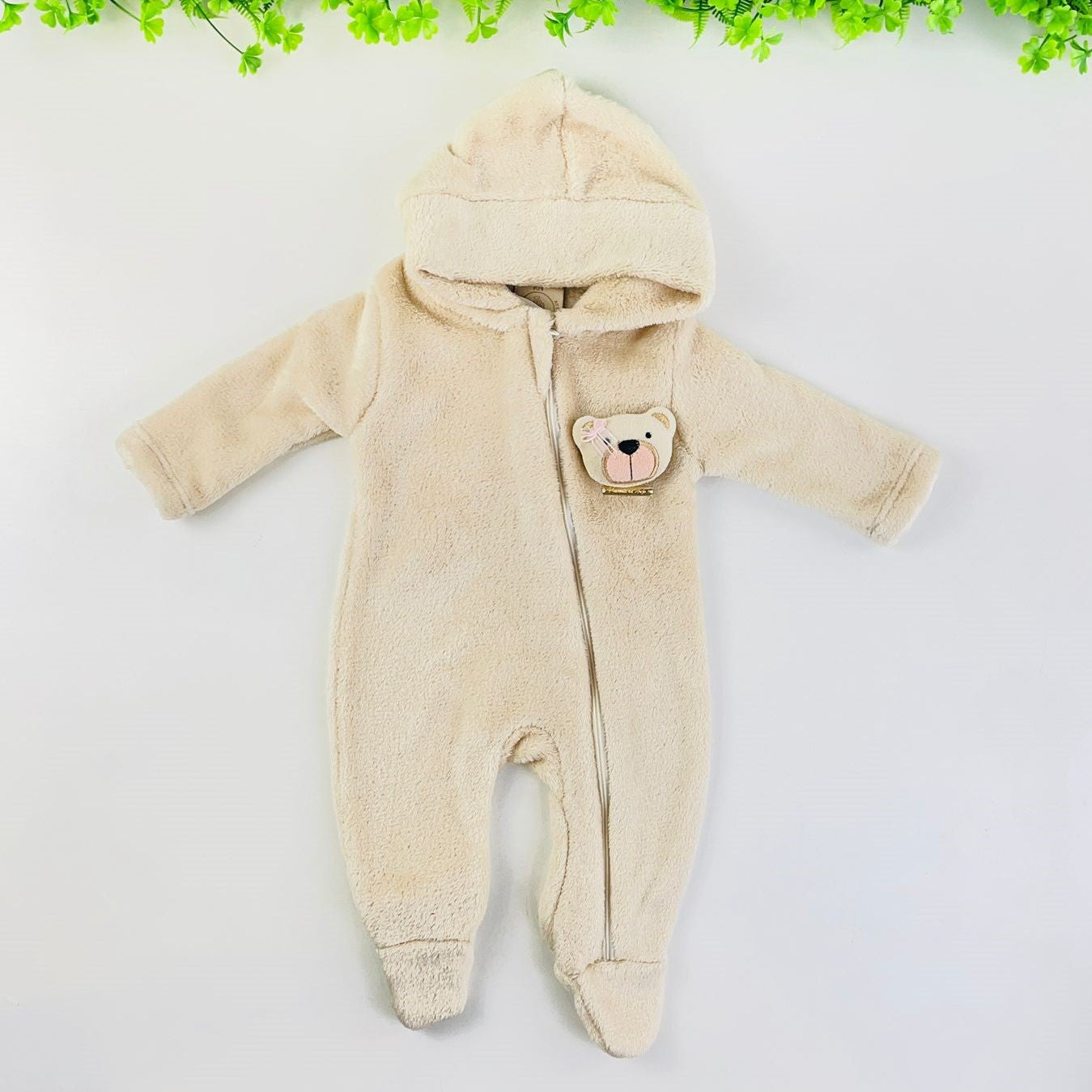 Macacão Longo Bebê Presente de Anjo Peluciado com Capuz Inverno