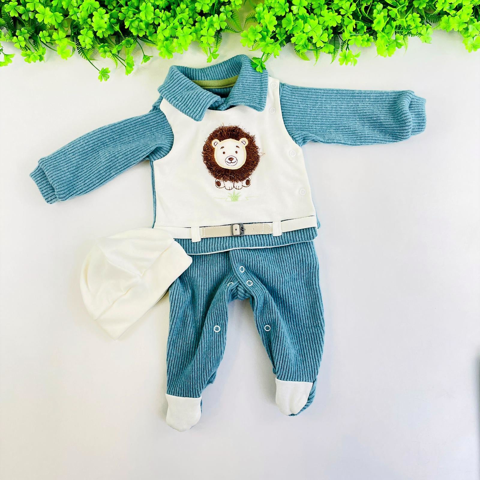Saída de Maternidade Masculina Djiele Leão Safari Tricot 3 Peças