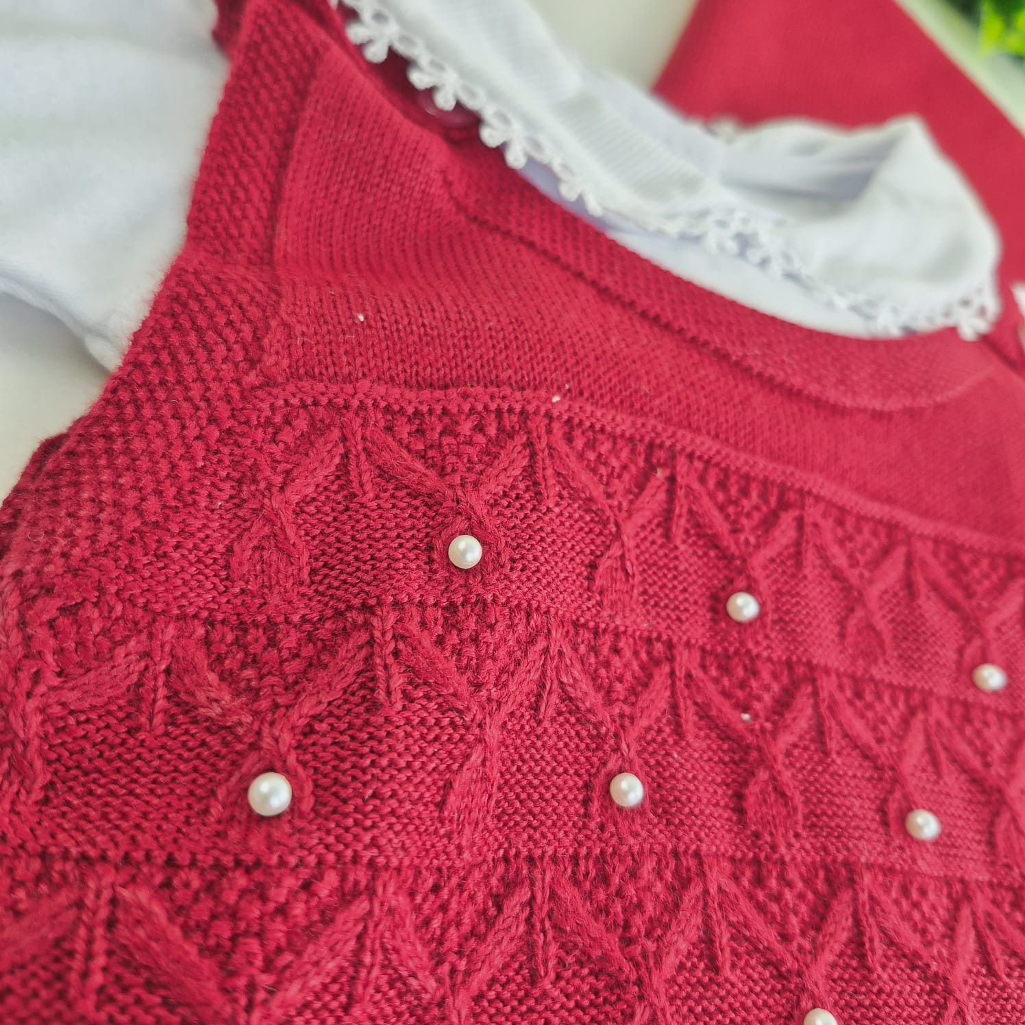 Saída de Maternidade Tamine Baby Naty 3 Pçs - Delicadeza Clássica e Brilho de Pérolas em Tricot Premium