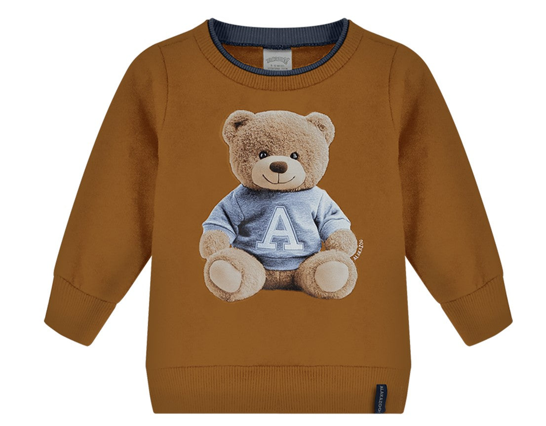 Conjunto Infantil Alakazoo em Moletom Felpado com Estampa de Urso