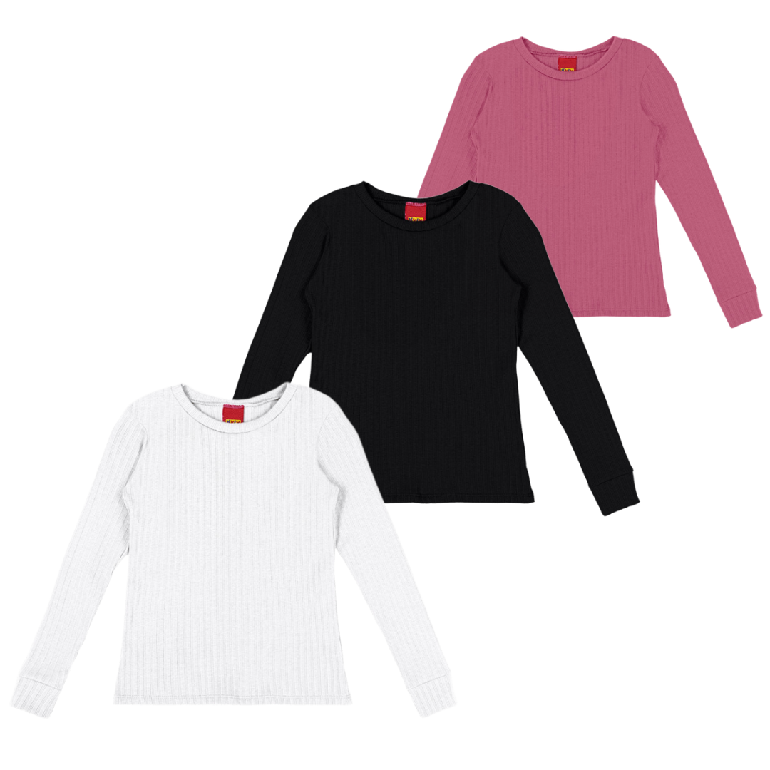 Blusa Infantil Kyly Manga Longa Básica Feminina
