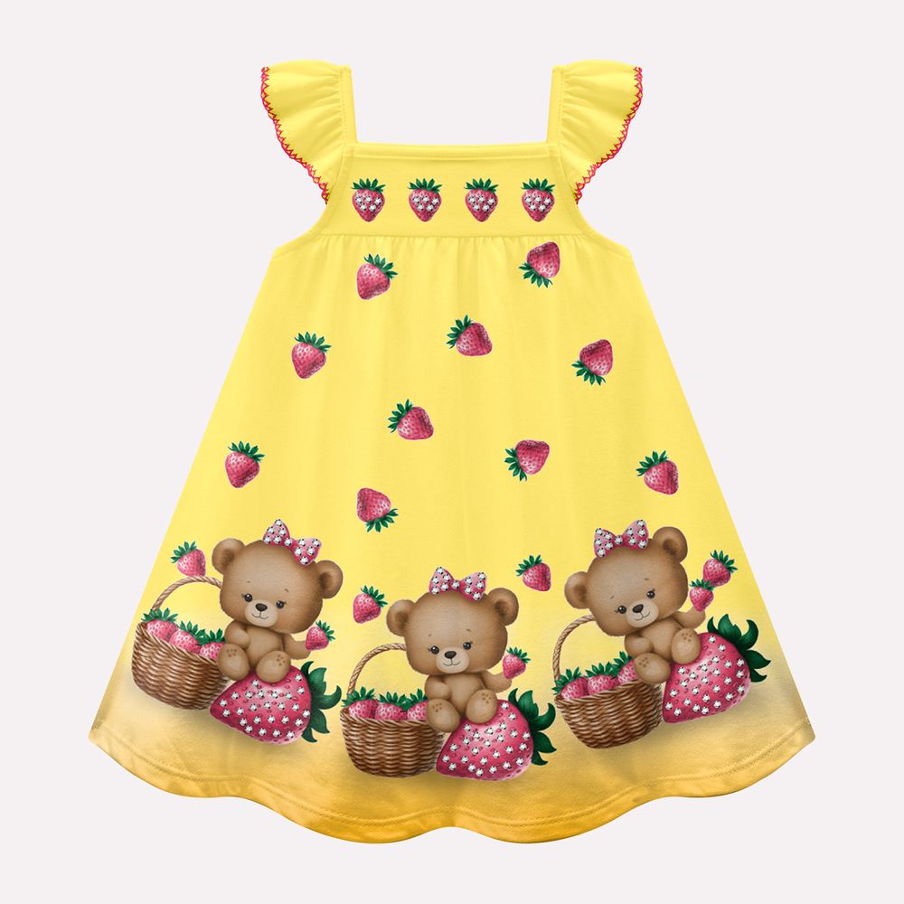 Vestido Infantil Kyly Ursinha e Morangos