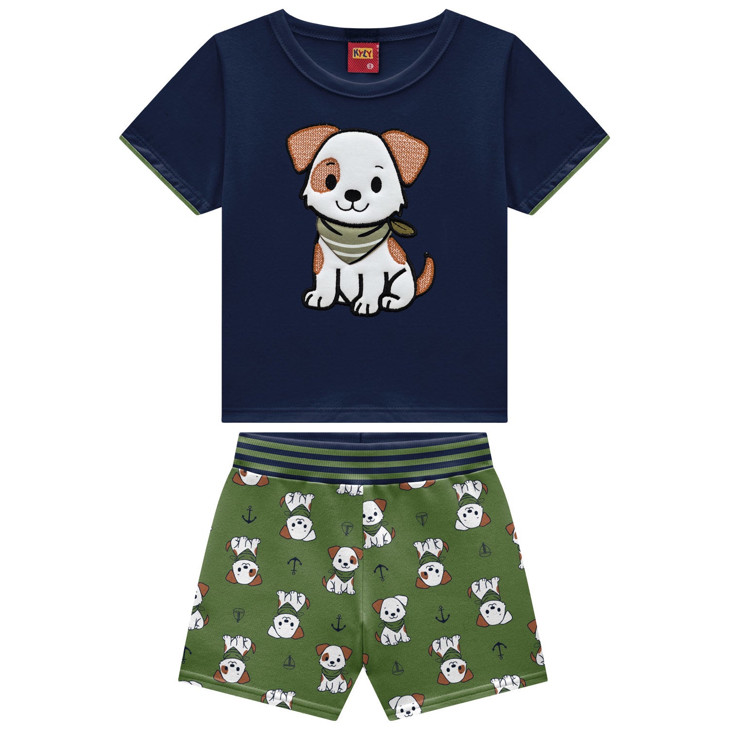 Conjunto Infantil Masculino Kyly Cachorrinho Bordado Camiseta e Bermuda
