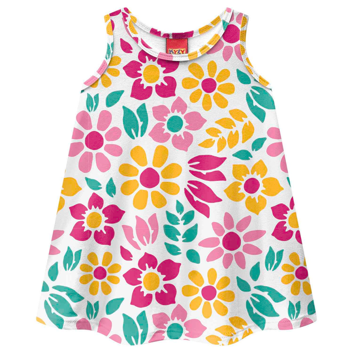Vestido Infantil Kyly Regata Meia Malha Algodão Florido