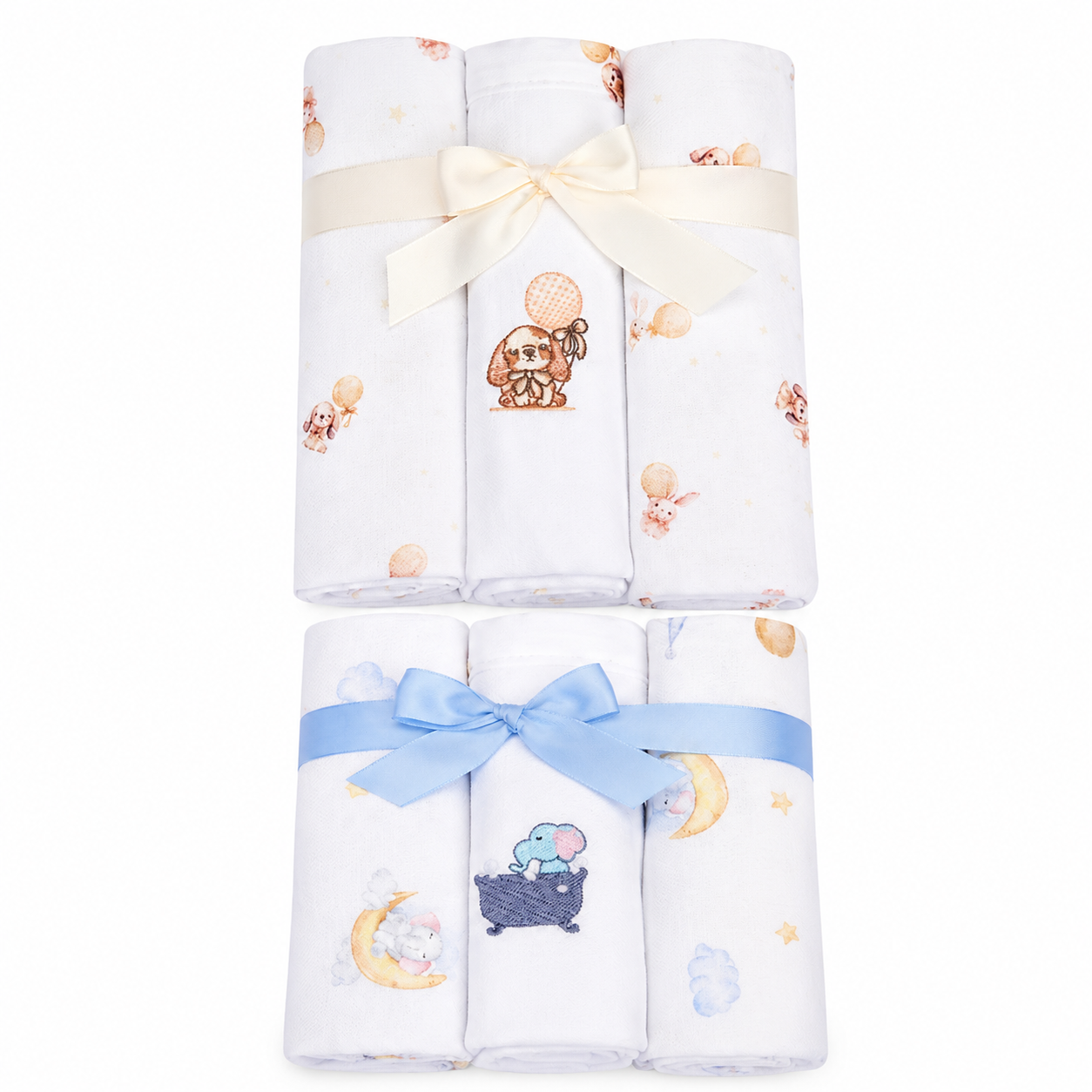 Kit Cueiro de Bebê Flanelado Muito Mimo Bichinhos 3 Peças 80x80cm