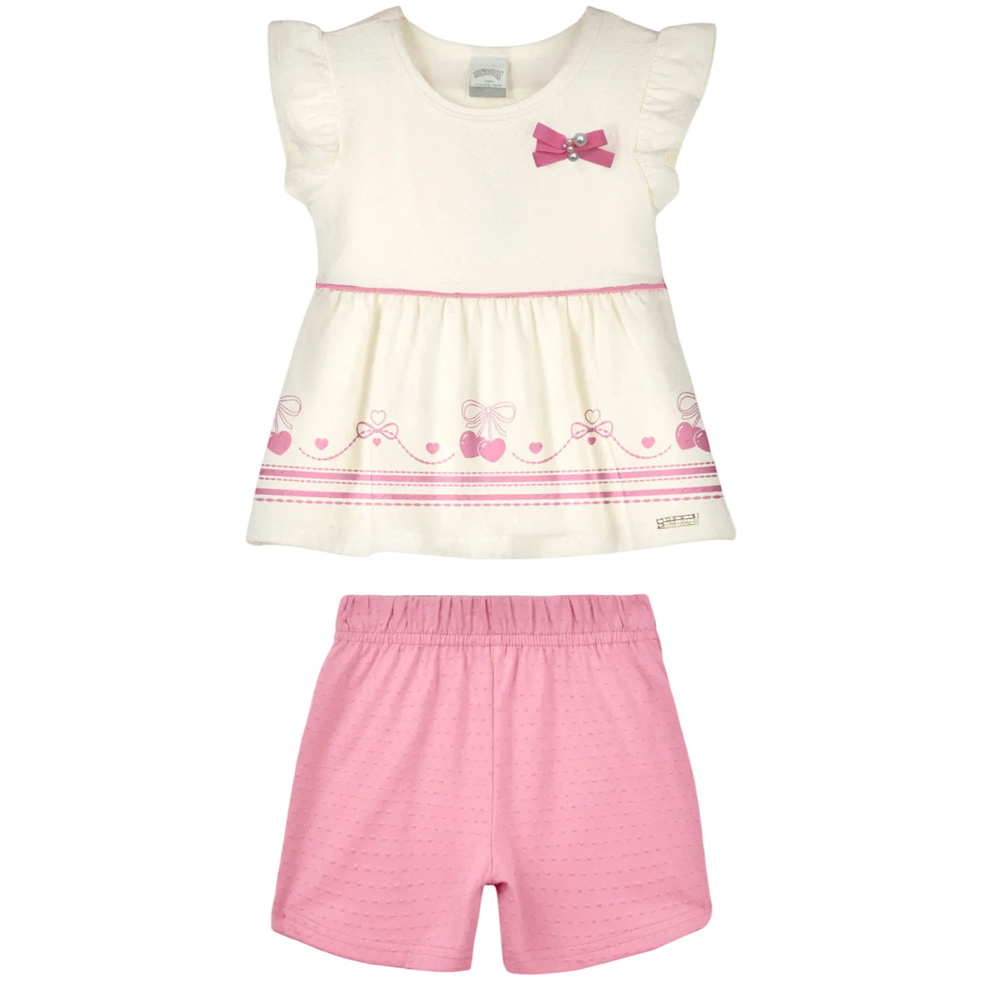 Conjunto Infantil Feminino Alakazoo Cerejas Malha Nikko Blusa Batinha e Short