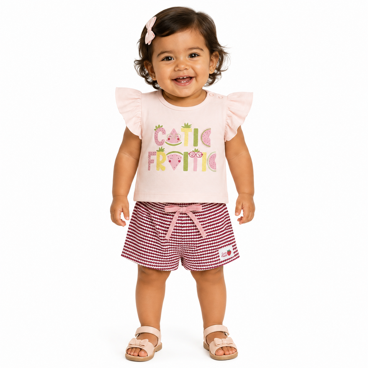 Conjunto Feminino Presente de Anjo Camiseta Silk e Short Listrado