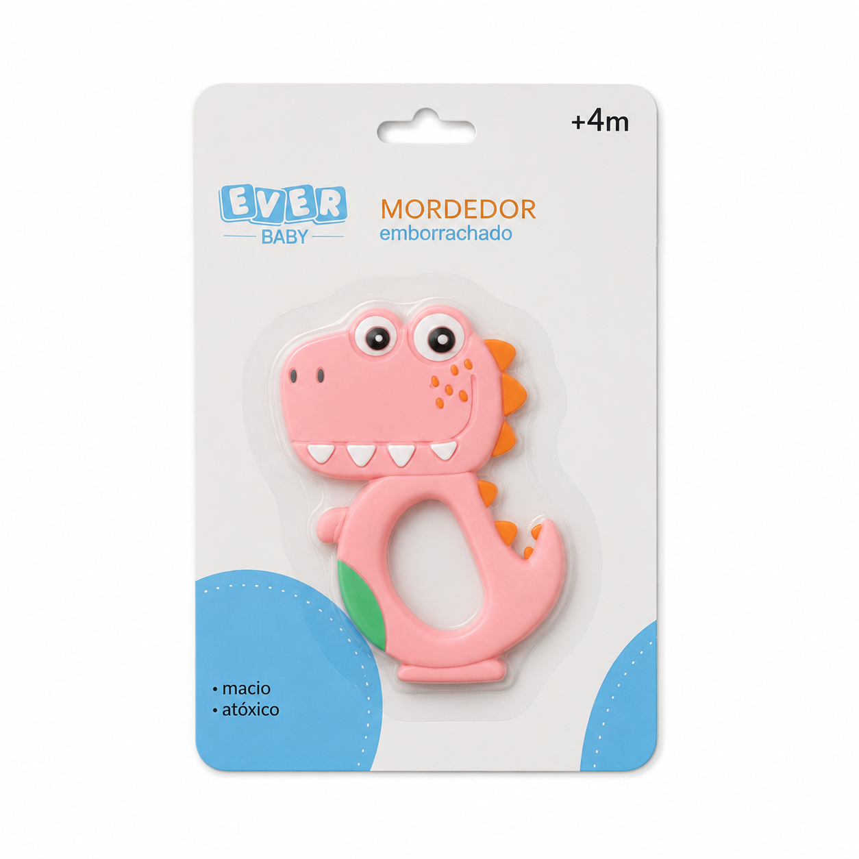 Mordedor Infantil Ever Baby Dino Emborrachado +4M Atóxico