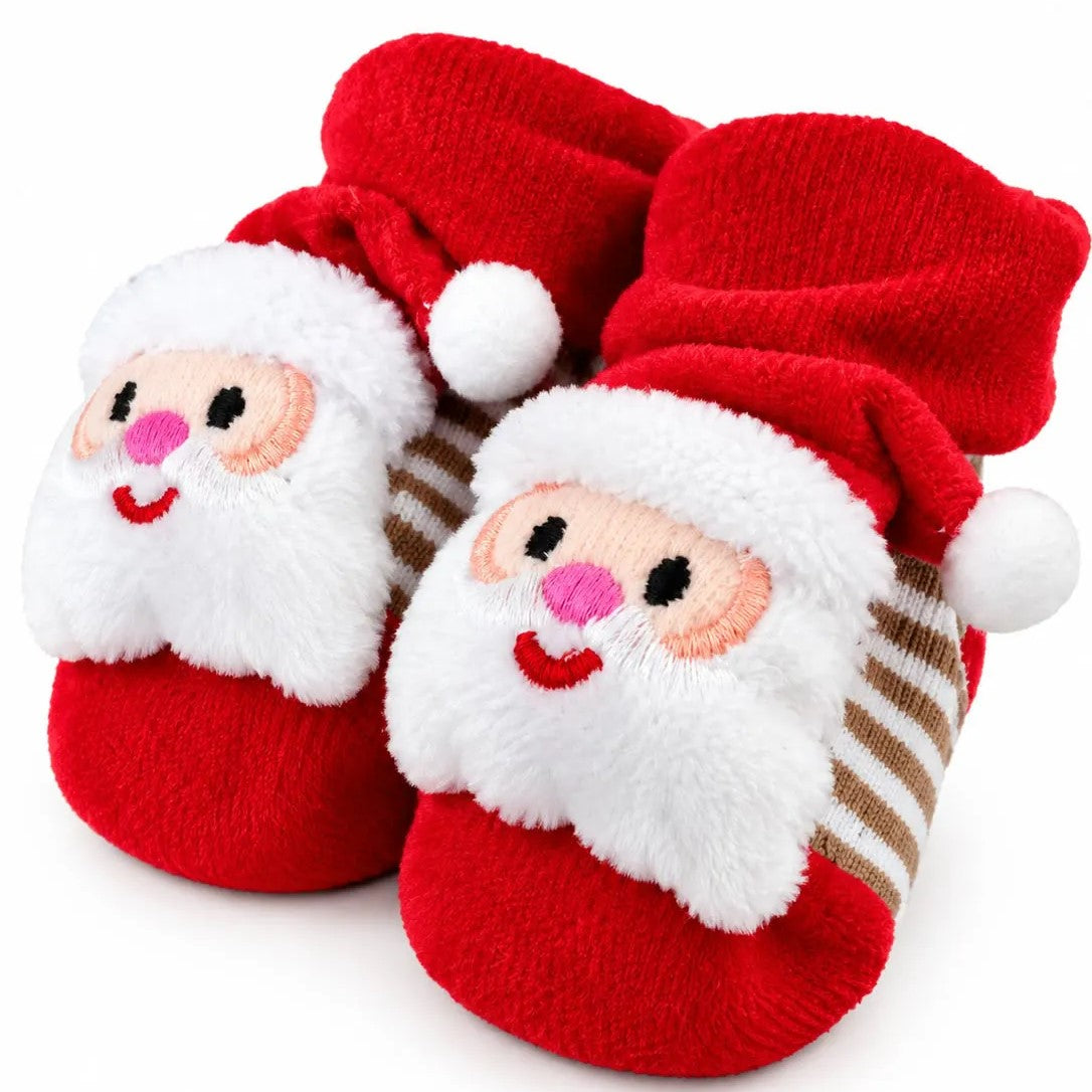 Meia Pantufa Infantil Bebê Plin Baby Natal Antiderrapante com Bichinho 3D