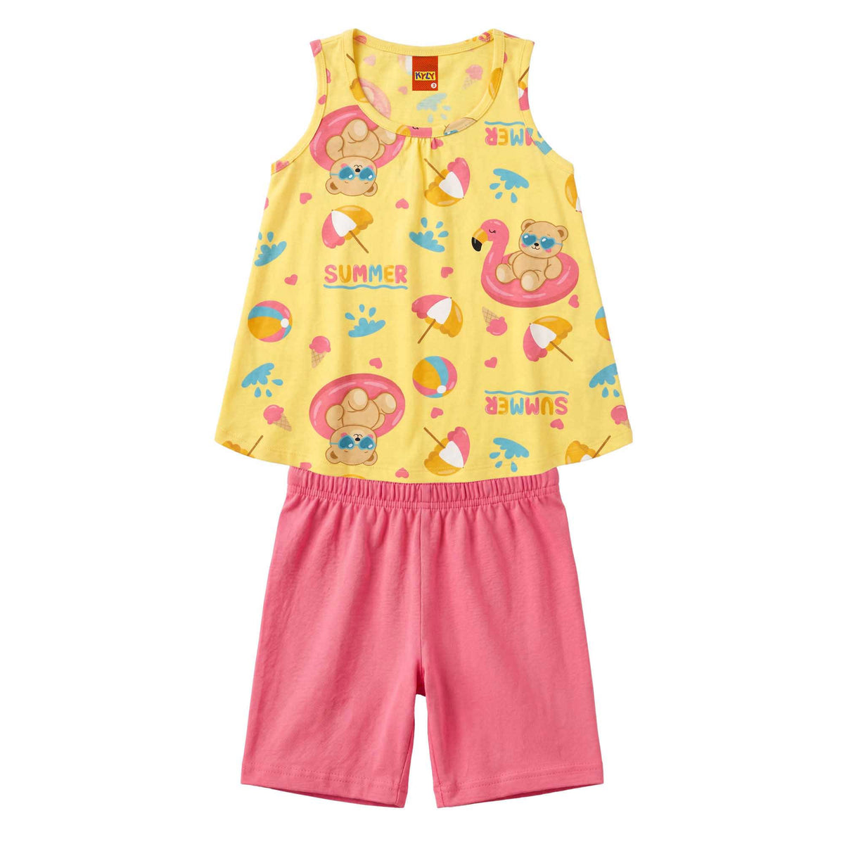 Conjunto Infantil Feminino Kyly Estampado Summer Regata e Ciclista