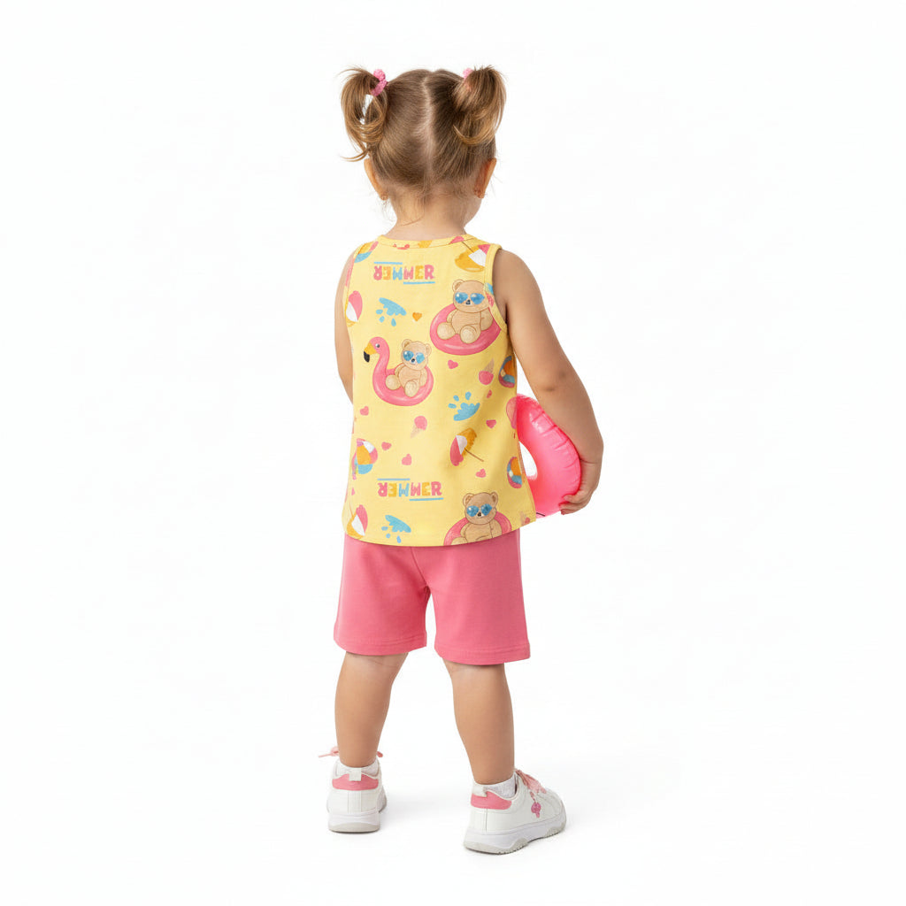 Conjunto Infantil Feminino Kyly Estampado Summer Regata e Ciclista