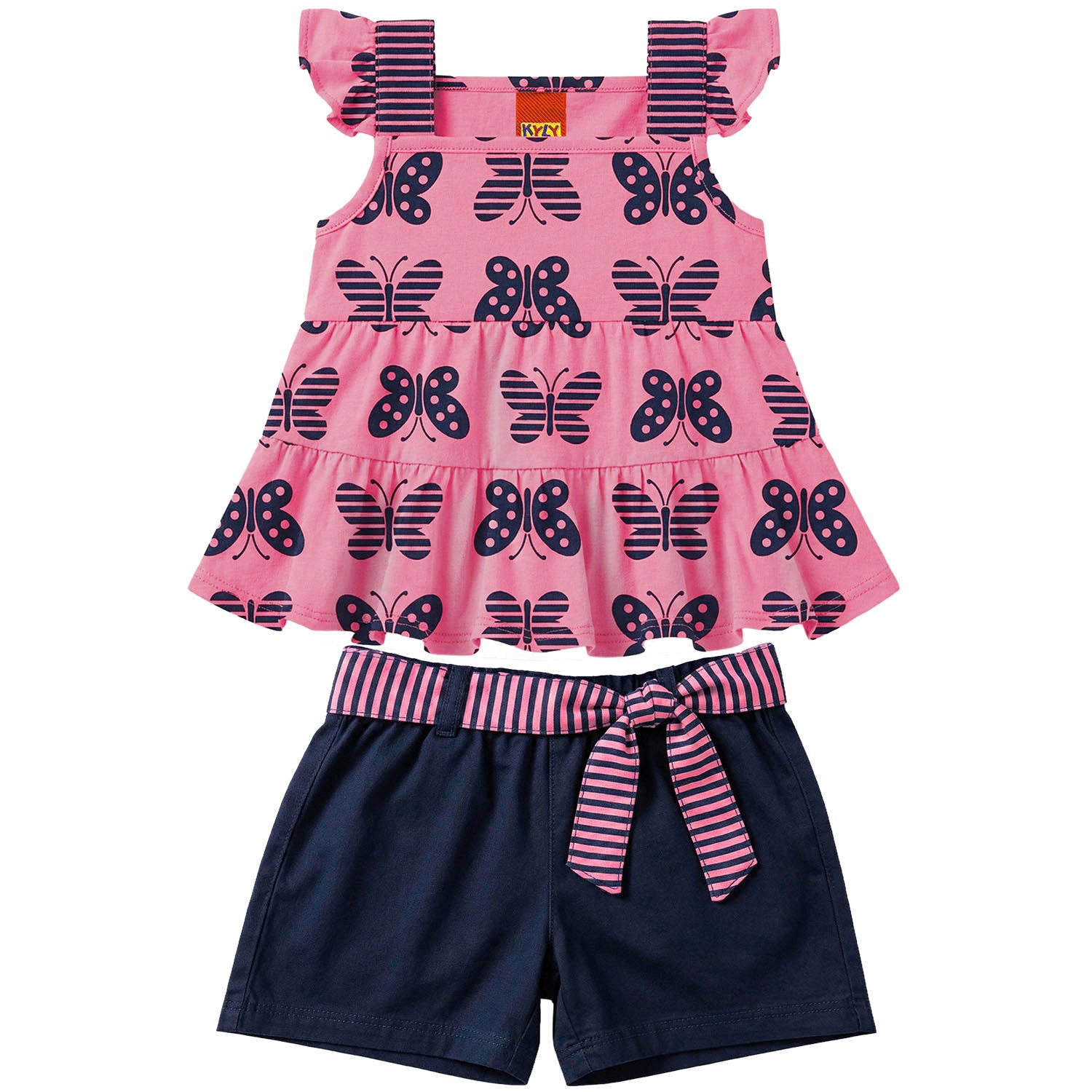 Conjunto Infantil Feminino Kyly Borboletas - Blusa com Strass + Short