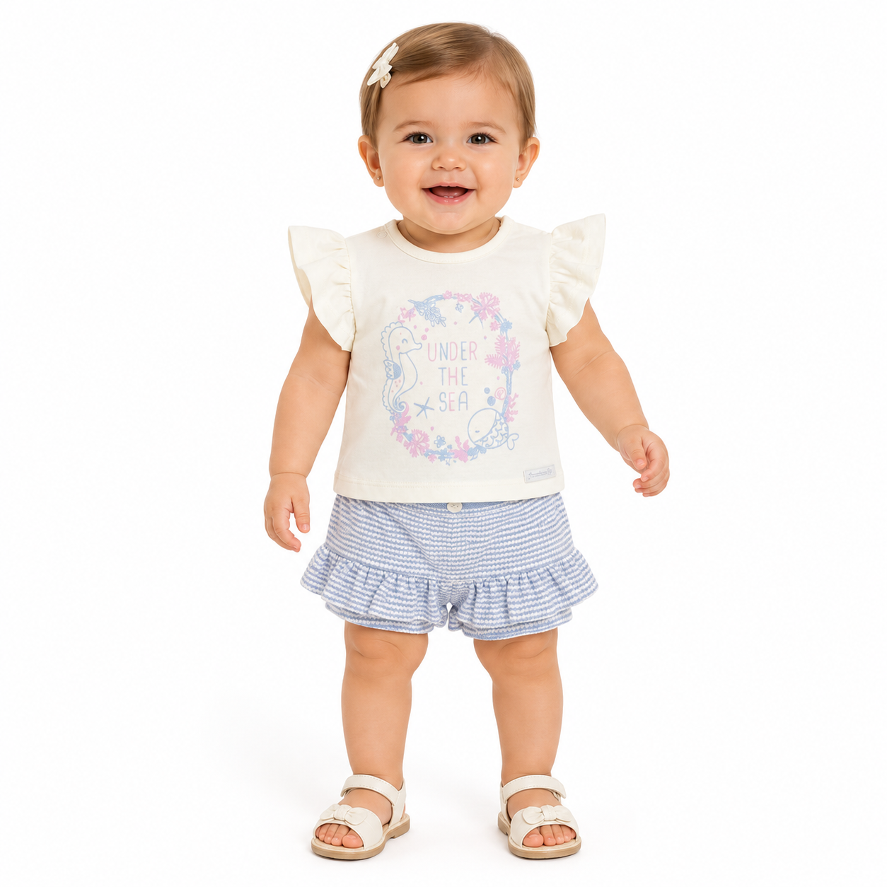 Conjunto Feminino Presente de Anjo Camiseta Silk e Short Listrado