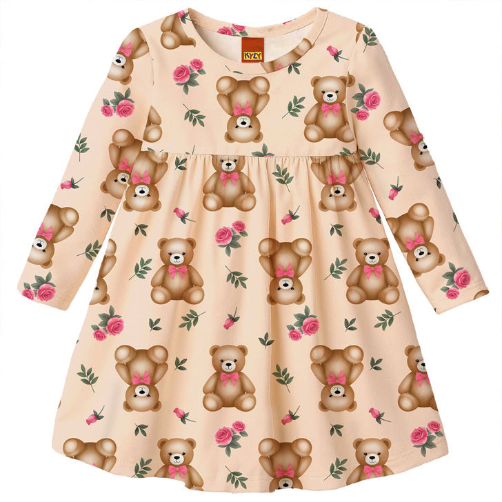 Vestido Infantil Kyly Ursinho Manga Longa Inverno Menina