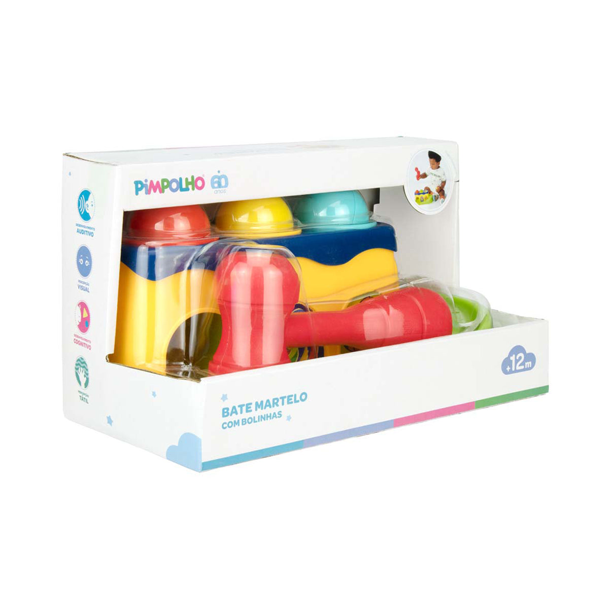 Martelinho Bate Bola Pimpolho com Bolinhas Coloridas – Brinquedo Educativo +12 Meses