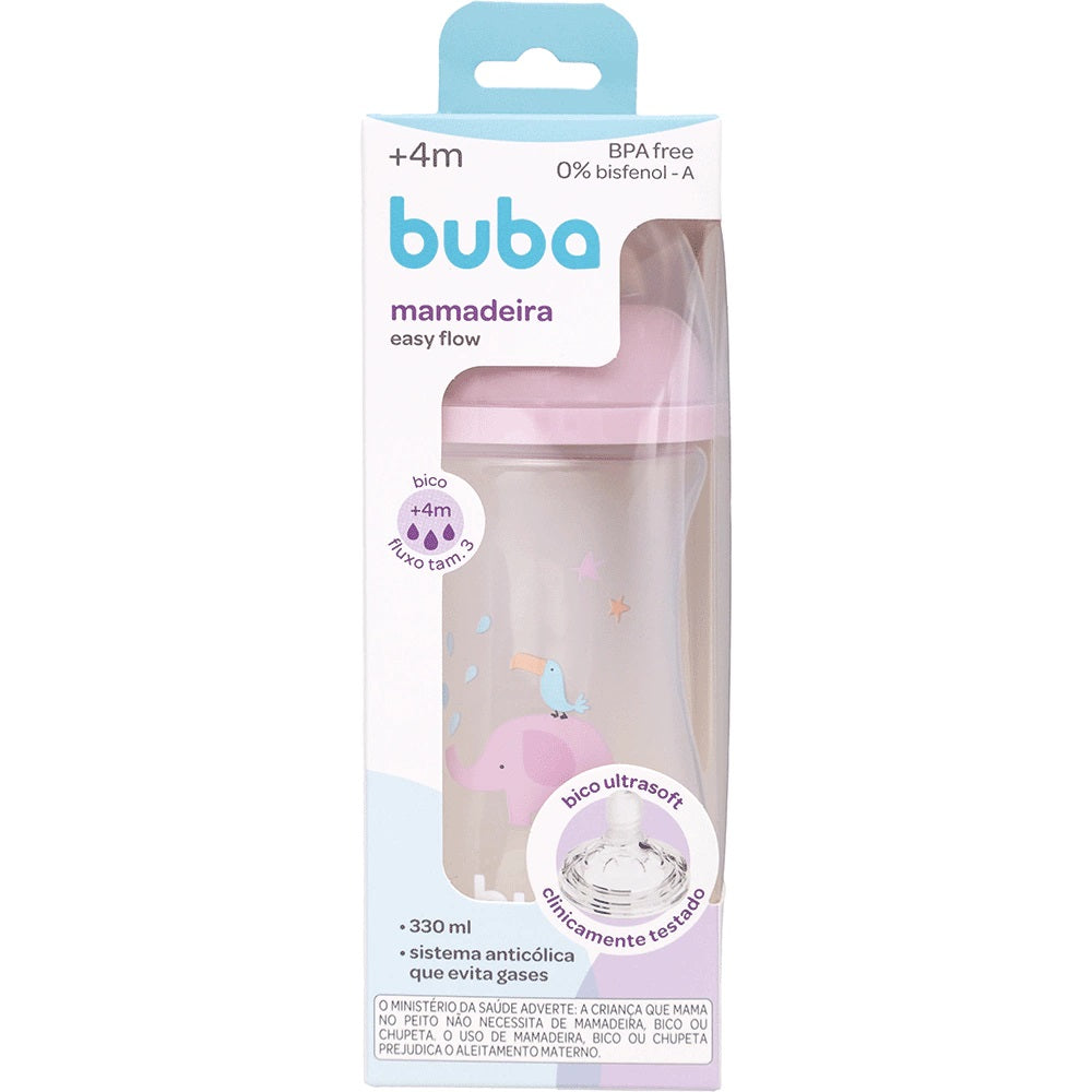Mamadeira Buba Easy Flow Elefante +4 M -  Rosa - 330 Ml