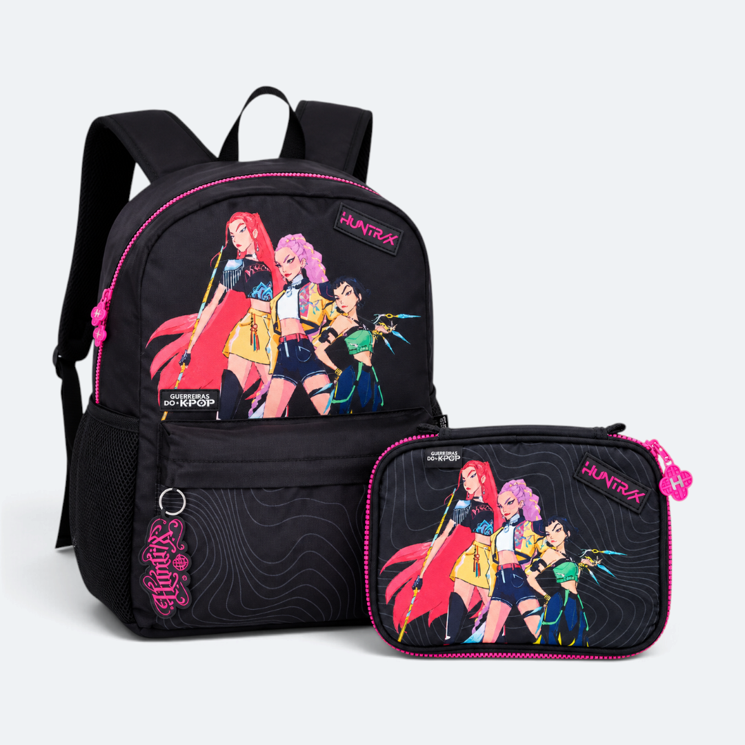 Kit Mochila de Costas Clio Guerreiras do Kpop 17,5" Oficial com Estojo