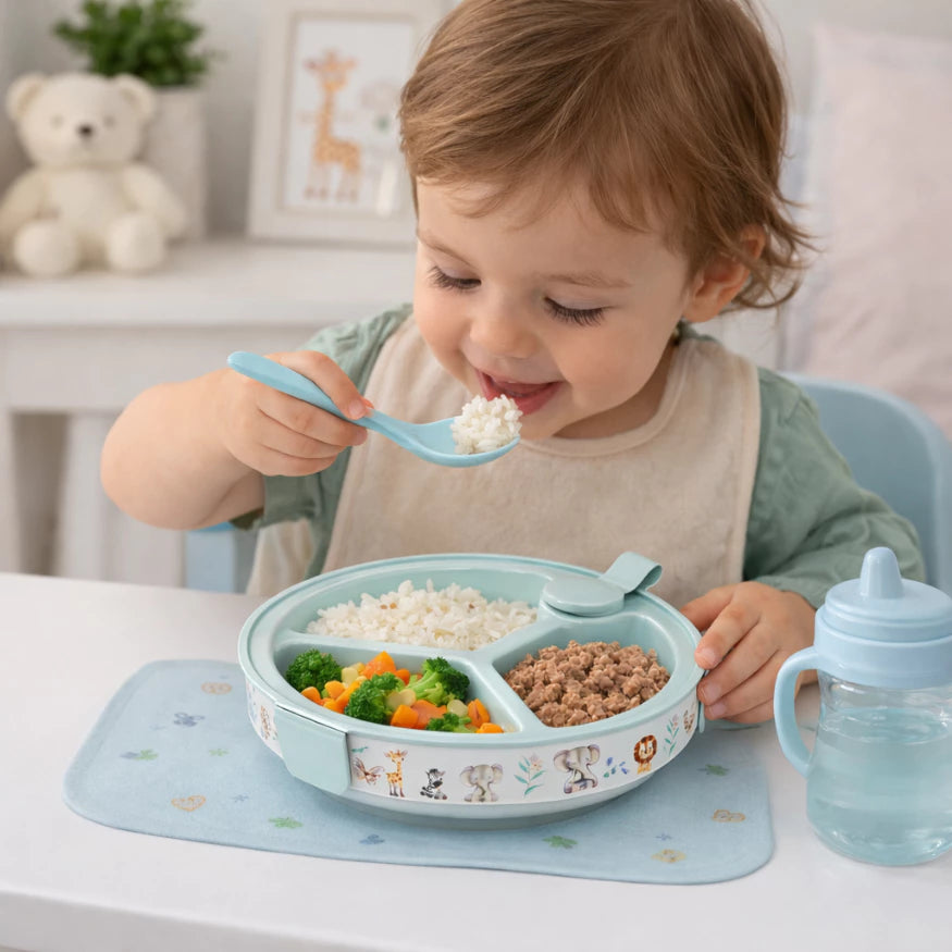 Prato Térmico Infantil Plasútil com Ventosa, Colher e 3 Divisórias
