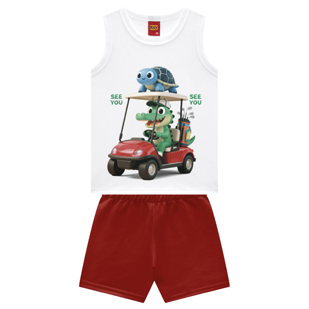 Conjunto Infantil Masculino Kyly Regata Estampada e Short Liso
