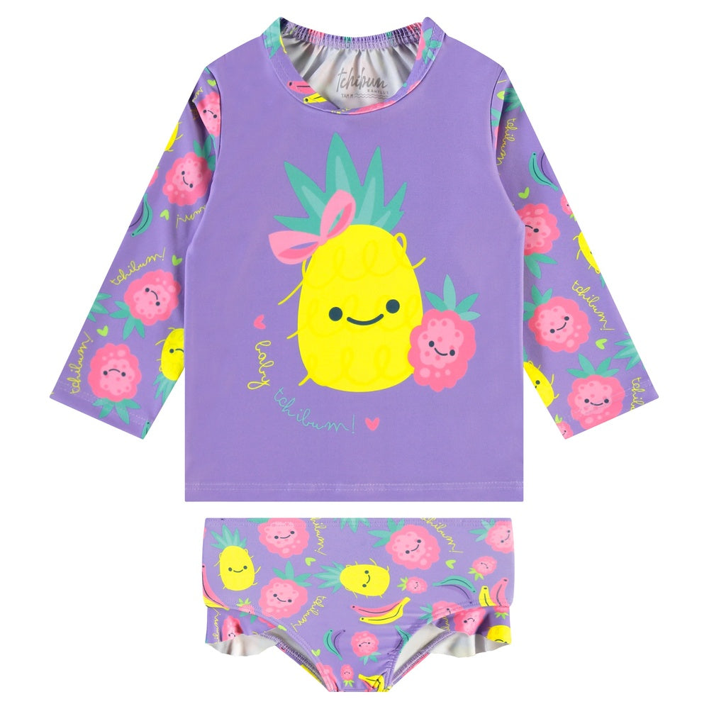 Conjunto Manga Longa Infantil Baby Kamylus Tchibum Abacaxi Proteção UV 50+ Dri-Fit Camiseta e Calcinha