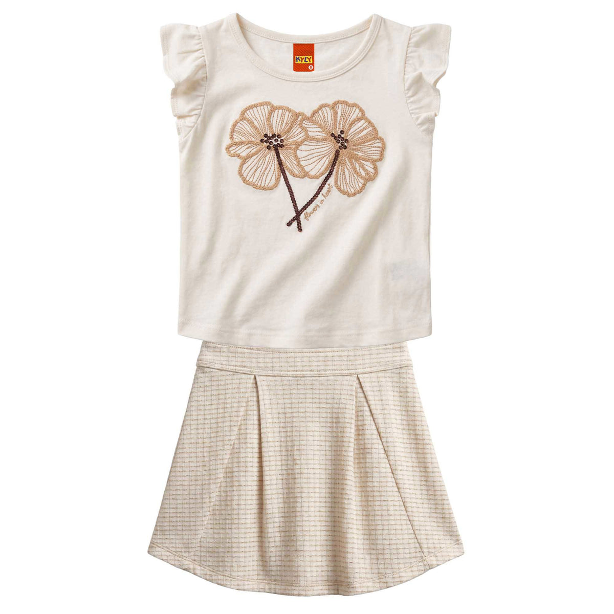 Conjunto Infantil Feminino Kyly Flowers in Heart Blusa e Short Saia