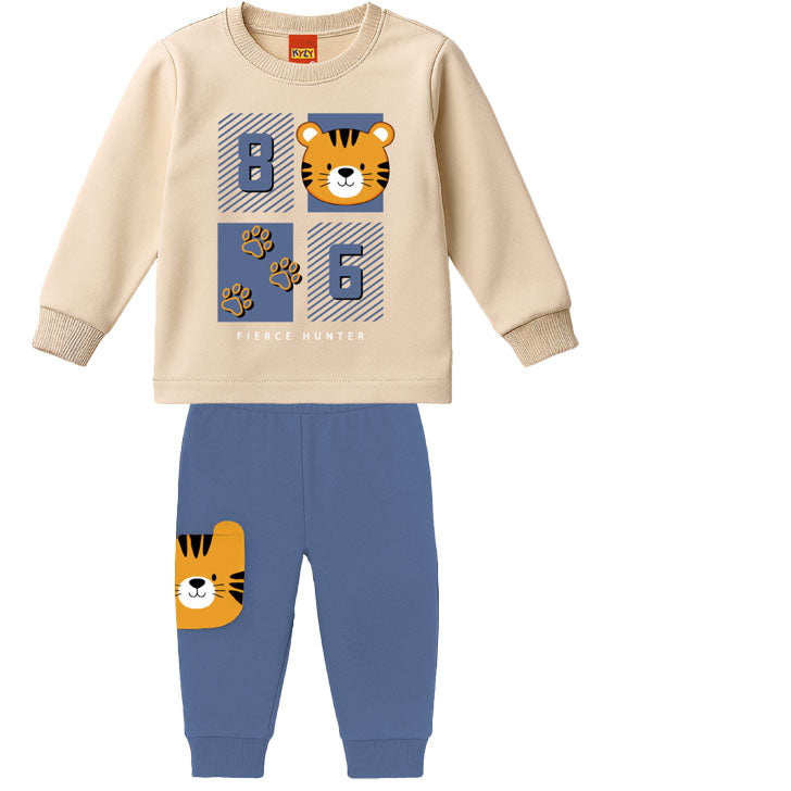 Conjunto Infantil Masculino Kyly Moletom Peluciado Fierce Hunter Tigre