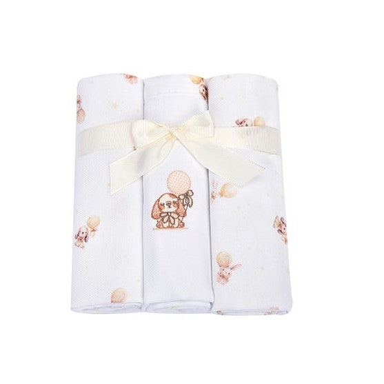 Kit Cueiro de Bebê Flanelado Muito Mimo Bichinhos 3 Peças 80x80cm
