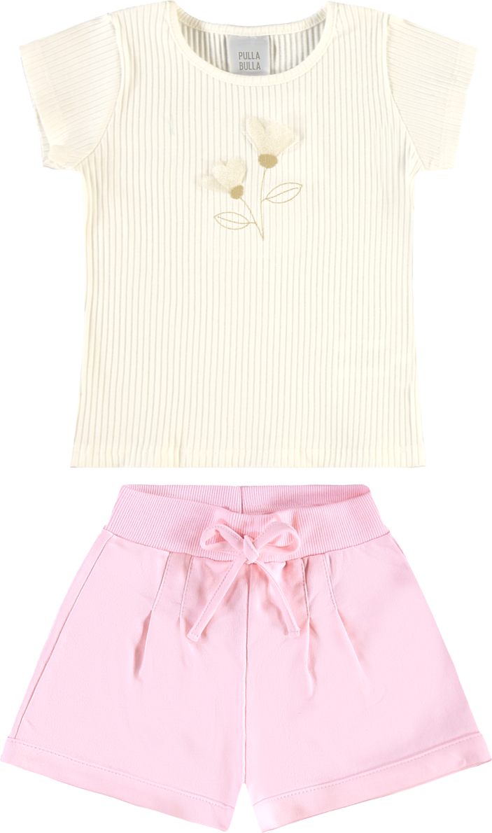 Conjunto Infantil Feminino Pulla Bulla Canelado com Estampa de Flor – Conforto e Delicadeza para o Dia a Dia