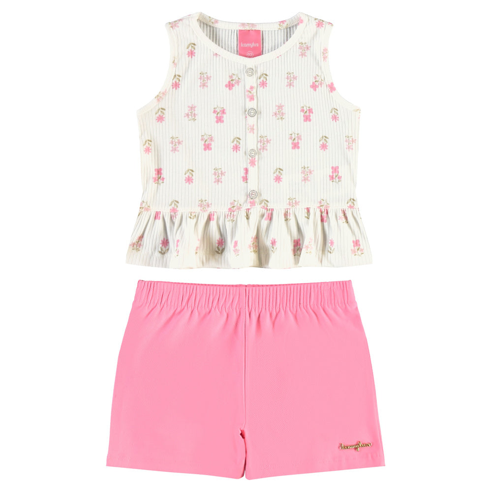 Conjunto Infantil Feminino Kamylus Florzinhas Regata e Shorts Soltinho