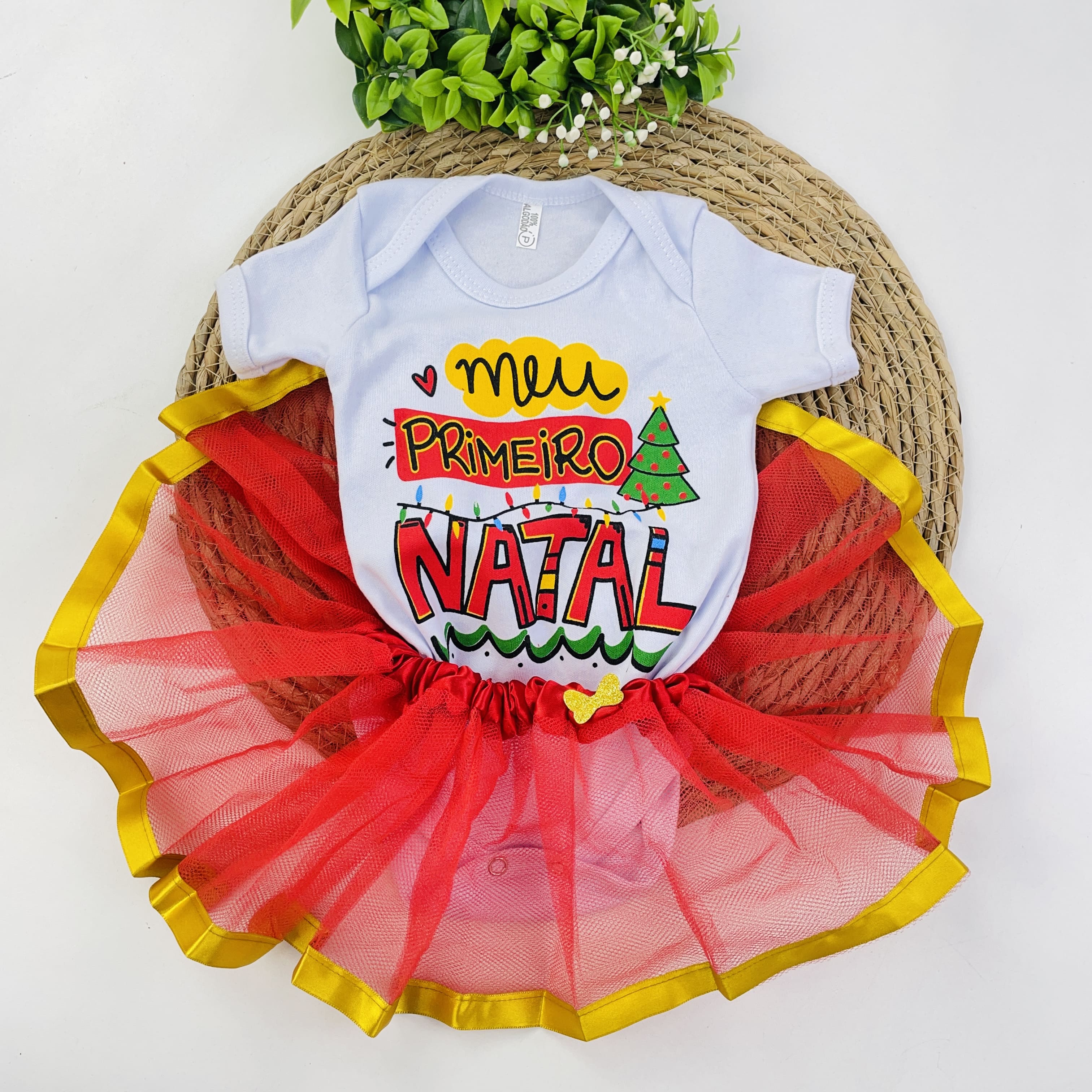 Conjunto Body e Saia Meu Primeiro Natal Babykut