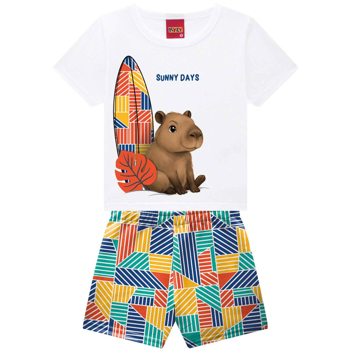 Conjunto Infantil Masculino Kyly Capivara Sunny Days Camiseta e Bermuda