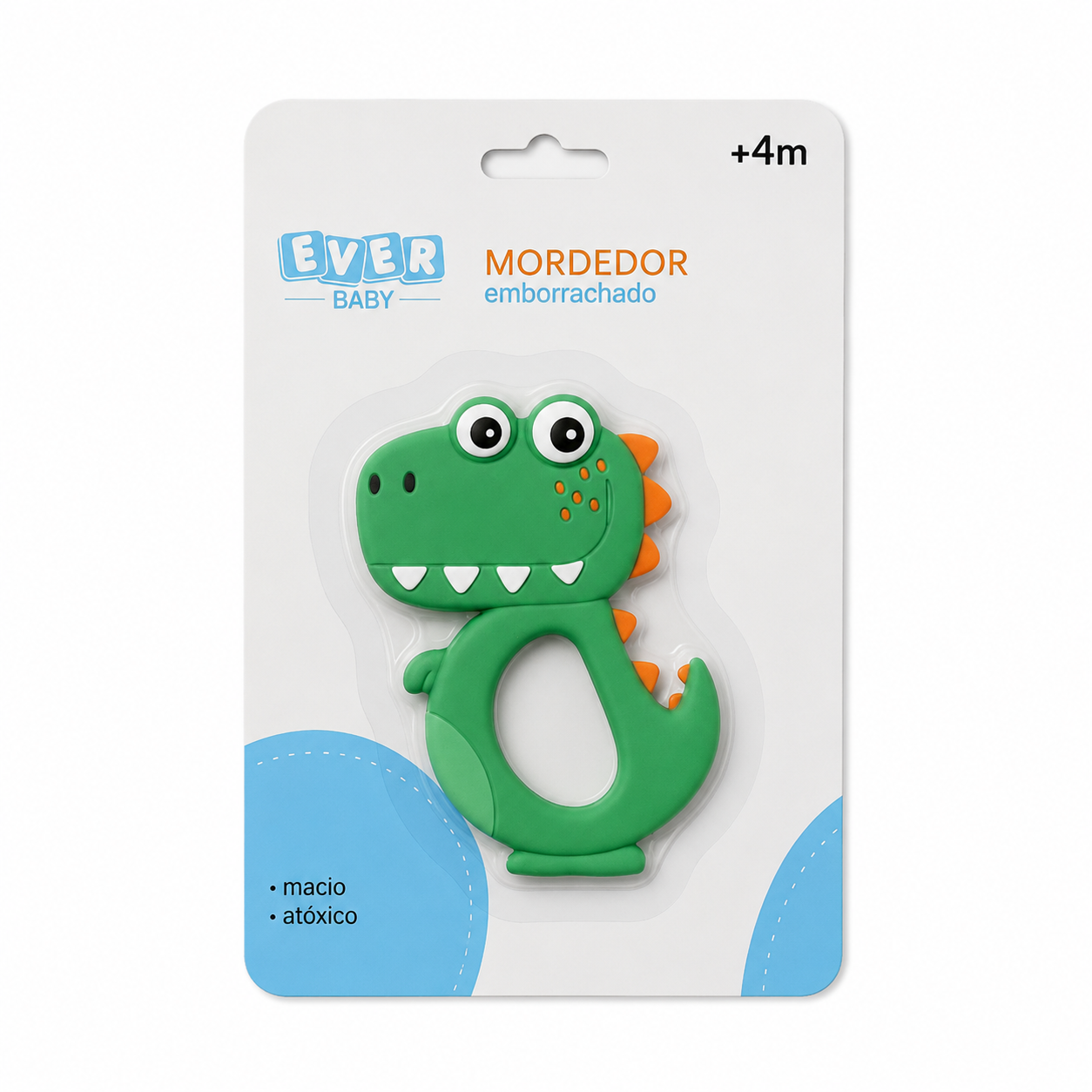 Mordedor Infantil Ever Baby Dino Emborrachado +4M Atóxico