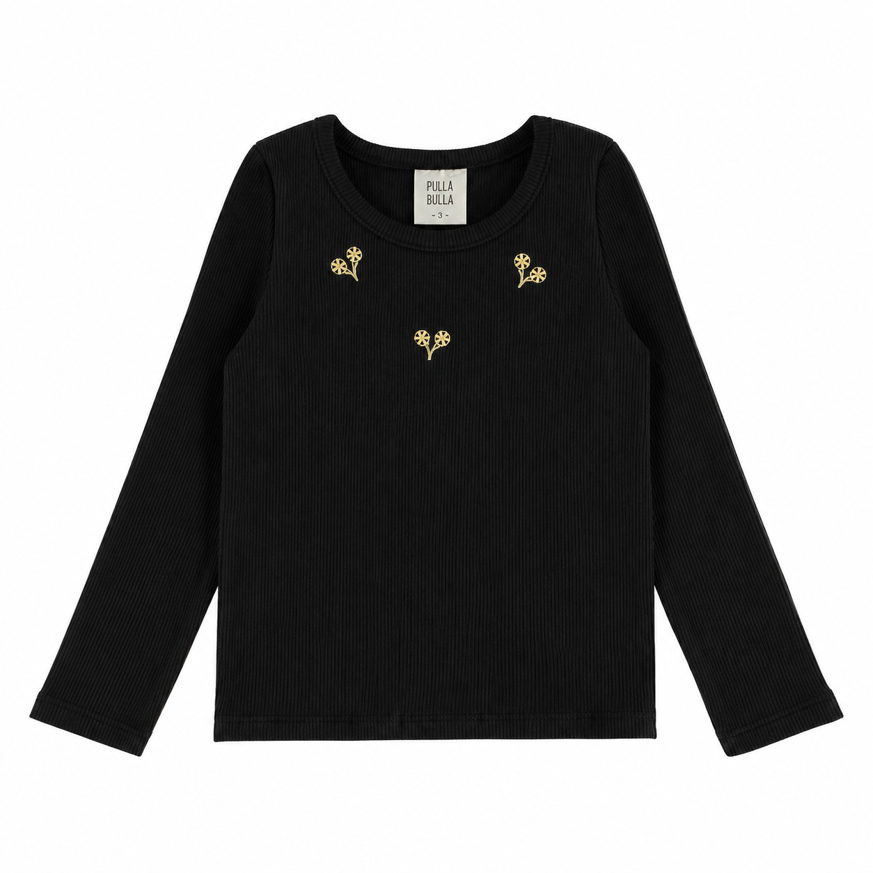 Blusa Infantil Feminina Pulla Bulla Manga Longa Canelada com Bordado Florzinhas