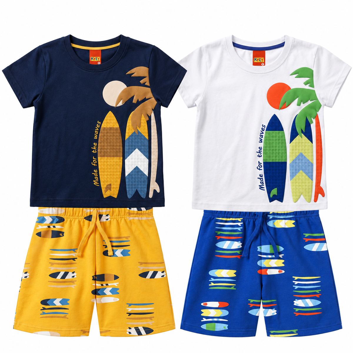 Conjunto Infantil Masculino Kyly Pranchas The Waves Camiseta e Bermuda