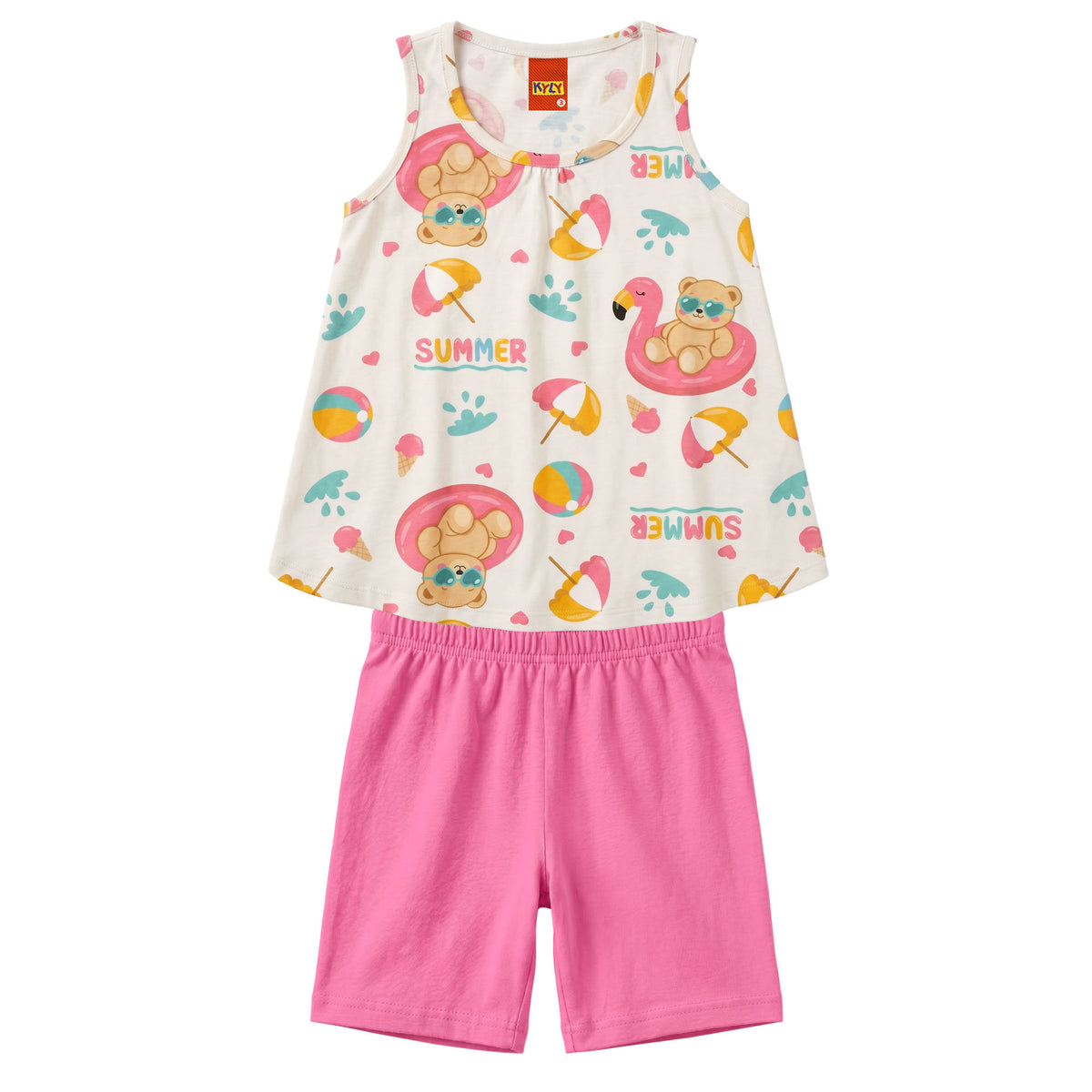 Conjunto Infantil Feminino Kyly Estampado Summer Regata e Ciclista