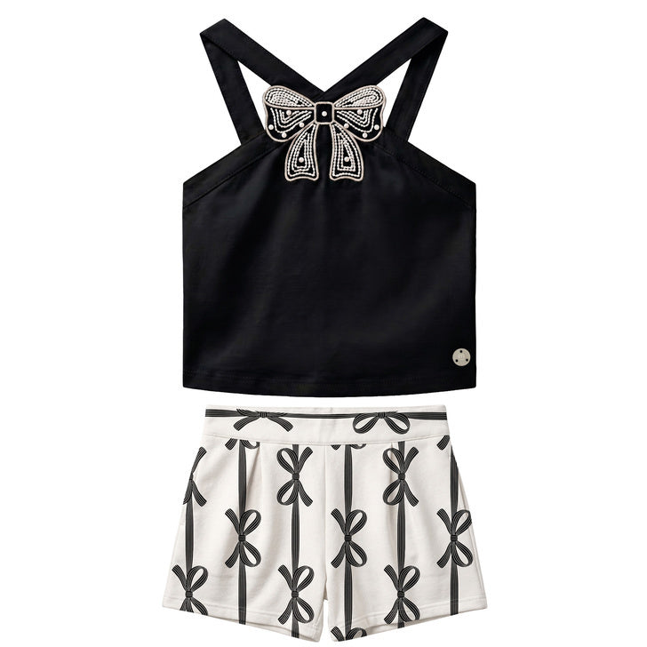 Conjunto Infantil Feminino Milon Blusa Lacinho com Pérolas e Short