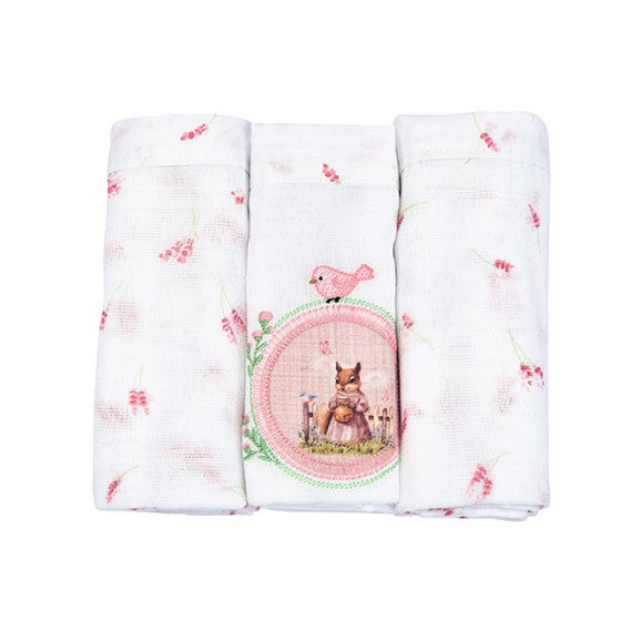 Kit Fralda de Ombro Luxo Muito Mimo Bordada e Estampada 3 Peças