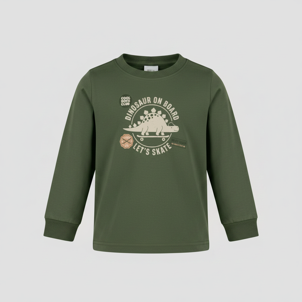 Camiseta Infantil Masculina Pulla Bulla Dinosaur On Board Manga Longa