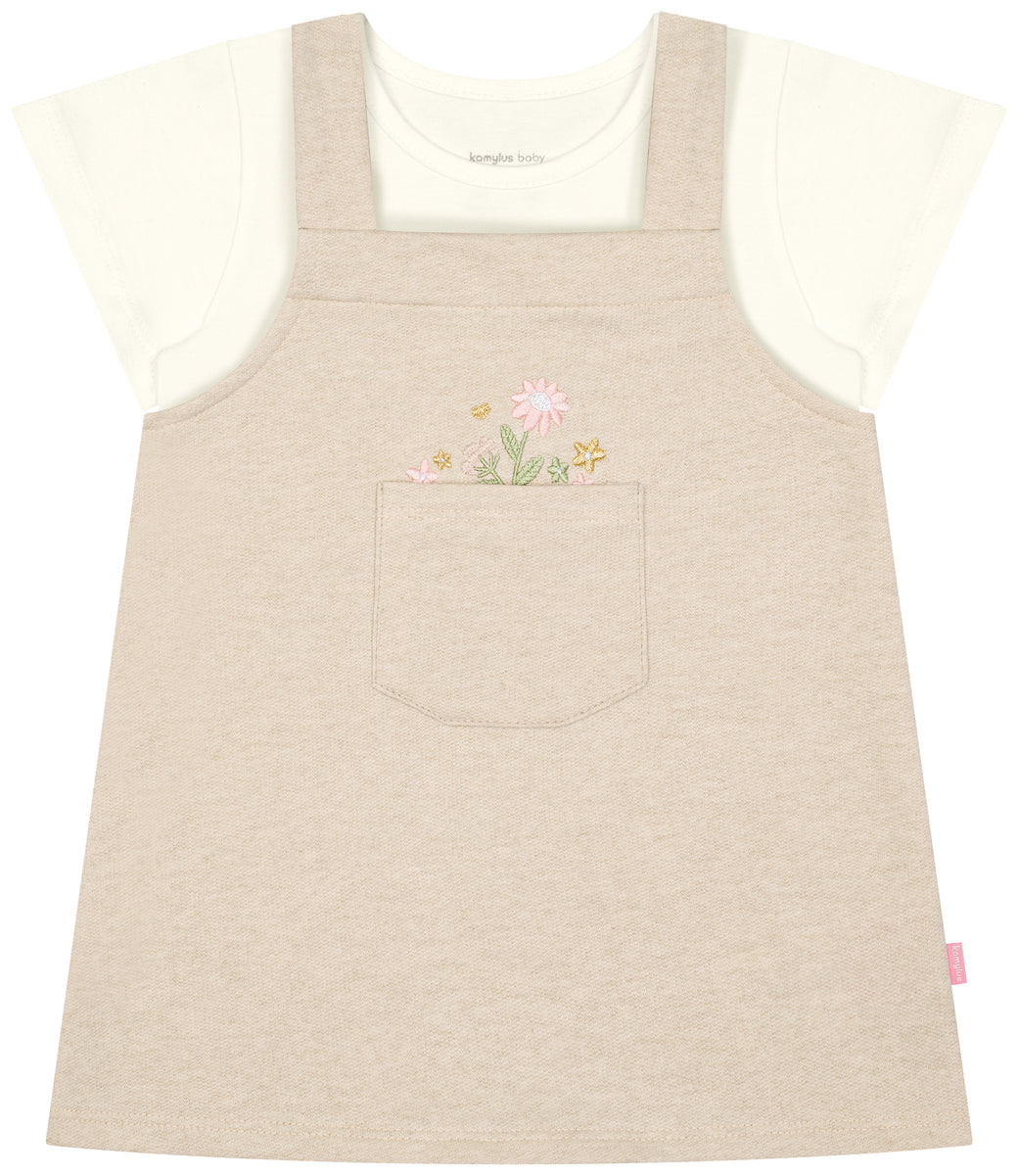 Conjunto Feminino Kamylus Jardineira Flor + Blusa – Infantil Confortável e Estiloso