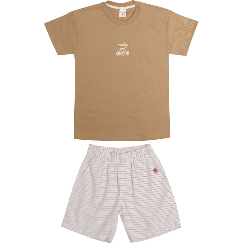 Conjunto Infantil Masculino Have Fun Grow Camiseta e Bermuda Tecido Eco Listrado