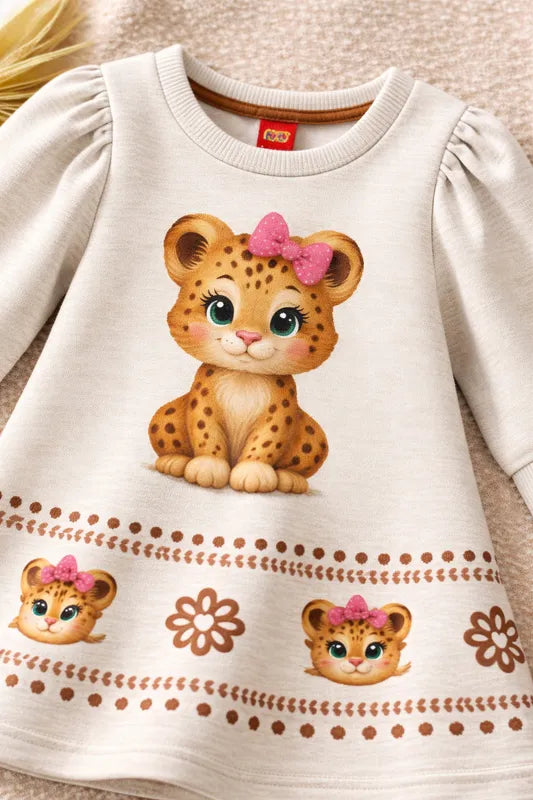 Vestido Infantil Menina Kyly Manga Longa Moletinho 100% Algodão Oncinha