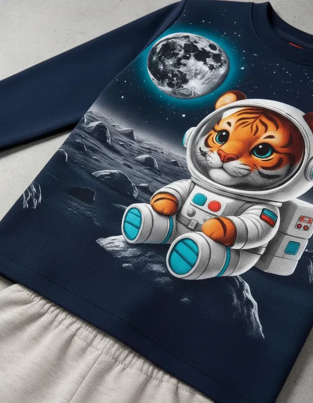 Conjunto Infantil Masculino Kyly em Moletom com Estampa Tigre Astronauta