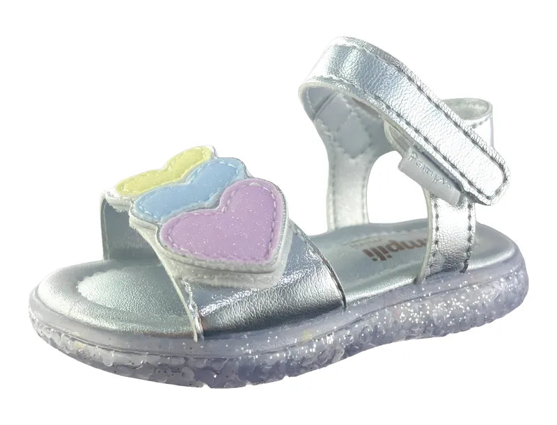 Sandália Infantil Menina Pampili Corações Led Calce Fácil