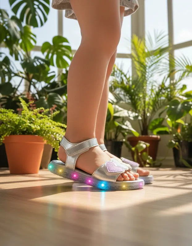 Sandália Infantil Menina Pampili Corações Led Calce Fácil